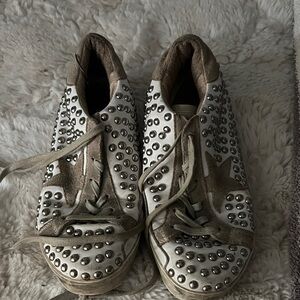 Golden Goose style  White and Tan Studded Sneakers